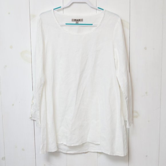 Flax Extra Long Tunic Long Sleeve Button Sleeves Size P - Size 4-6 100% Linen - Picture 1 of 7